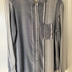 Anthropologie Maeve Striped Blouse Shirt Blue White Size Medium